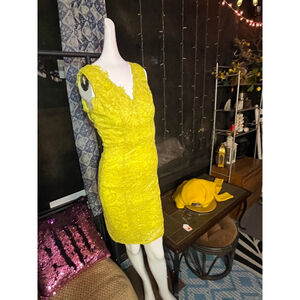 Women's XOXO Neon Yellow Lace Mini Dress S